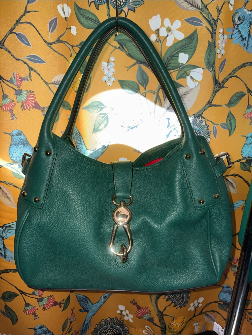 Dooney & Bourke Logo Lock Satchel Forest Green Pebble Leather Medium Bag